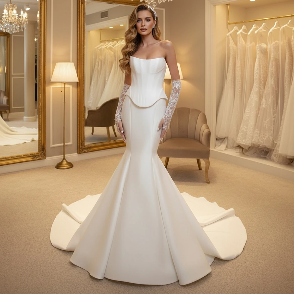 

Romantic Satin Sheath Wedding Dresses For Bride Mermaid Long Strapless Bridal Party Gown For Women Vestidos Novia