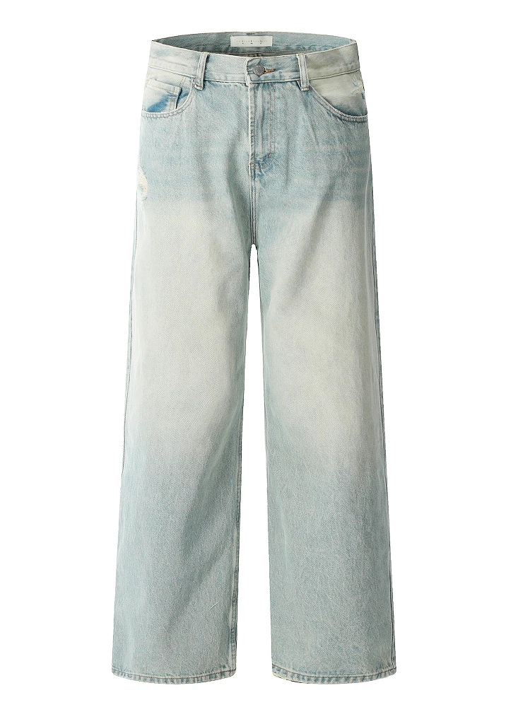 

AJEM New American Retro Waed Blue Jeans Men Women Universal Loose Straight Leg Wide Leg Pants Youthful Vitali Sle