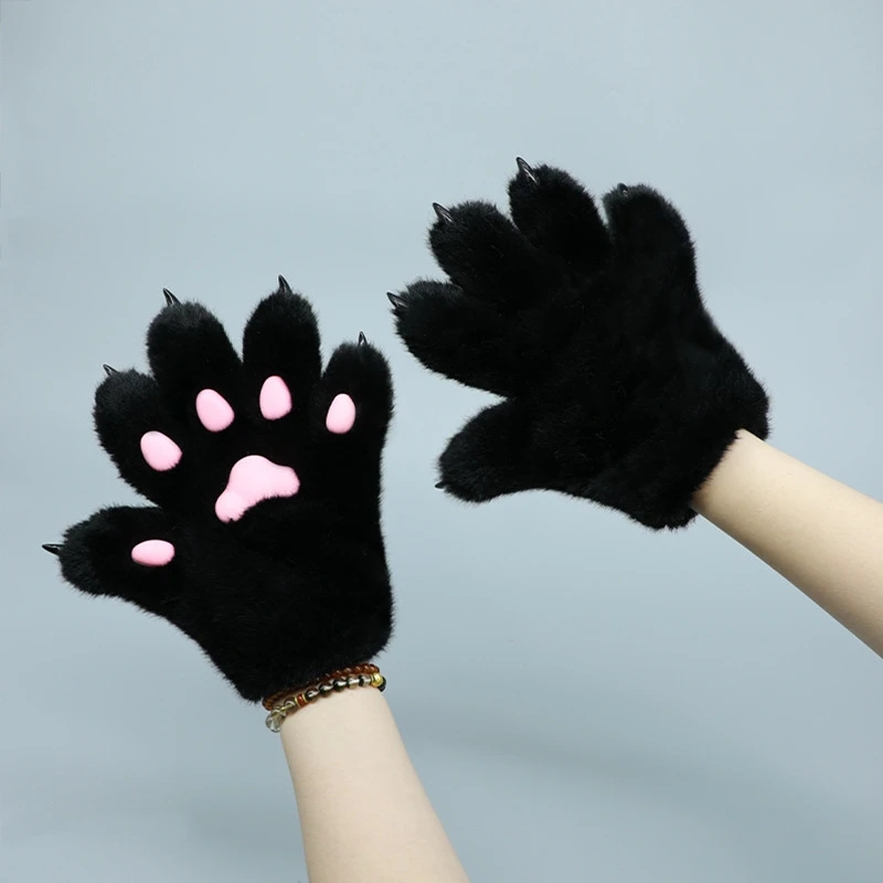 Halloween Cosplay Christmas Cosplay Props Cute Cartoon Animal Paw Plush Finger Gloves Kitten Fox Collection Warm And Practical