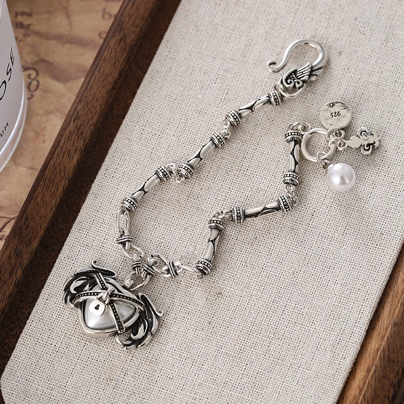 New Arrival Vintage Love Heart Wings 925 Sterling Silver Female Charm Bracelet Jewelry Christmas Hip Hop Gifts Girlfriend