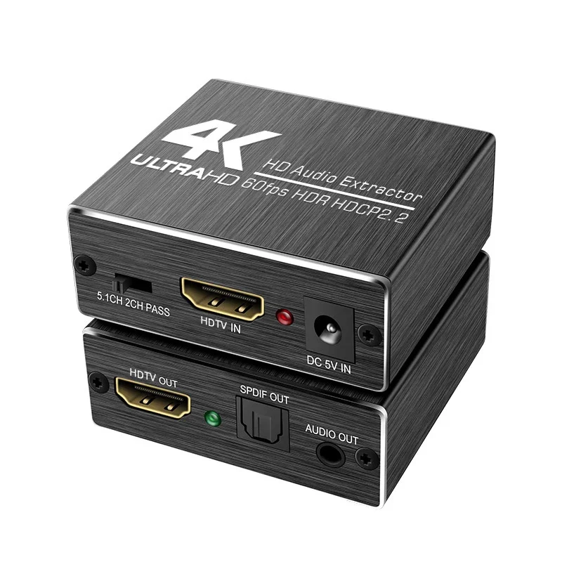 4K 60HZ ARC HDMI-Compatible to HDMI-Compatible SPDIF Optical 5.1 Ch RCA L/R Analog Audio Extractor Converter Splitter Version2.0
