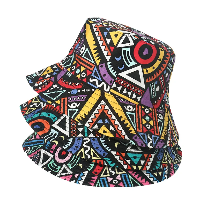 Bocca Printed Bucket Hat Vintage Print Bucket Hats Reversible Fisherman Hats Cap Man Women Unisex Foldable Retro Hip Hop