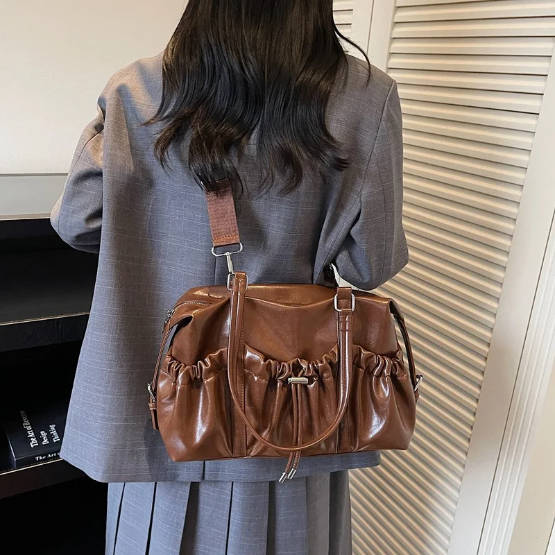 

Vintage Crinkle Leather Bowling Bag 2025, Multi-Pocket Women Shoulder Bag, Vintage Crinkle Leather Bowling Bag