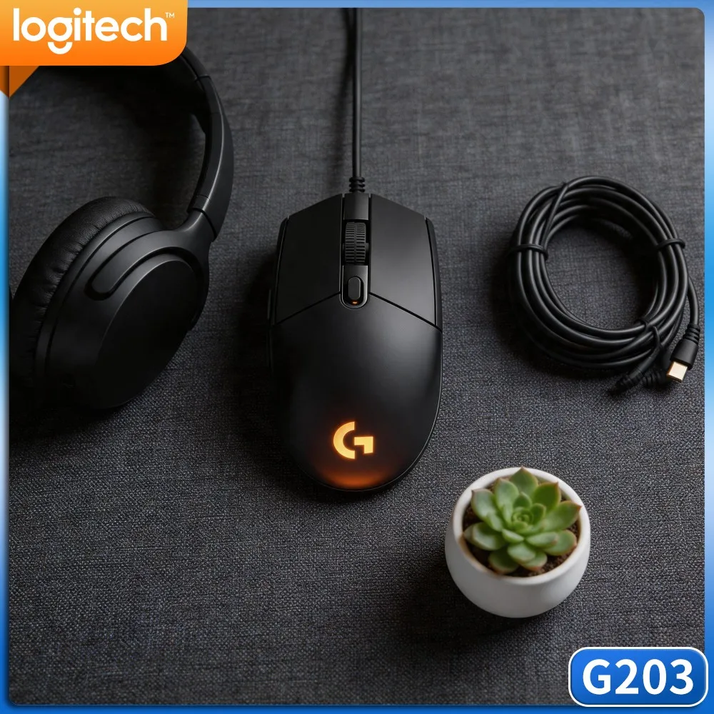 Logitech G203 Wired Gaming Mouse Tunable Dpi Vibrant Rgb Anti‑Slip Feet Plug‑And‑Play For Pc And Office Operations