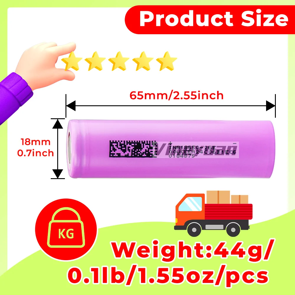 NEW 2600mAh 18650 Rechargeable Lithium Battery Flat Top Batteries for LED Flashlight, Headlamp, Doorbells, Toys, Cameras,etc
