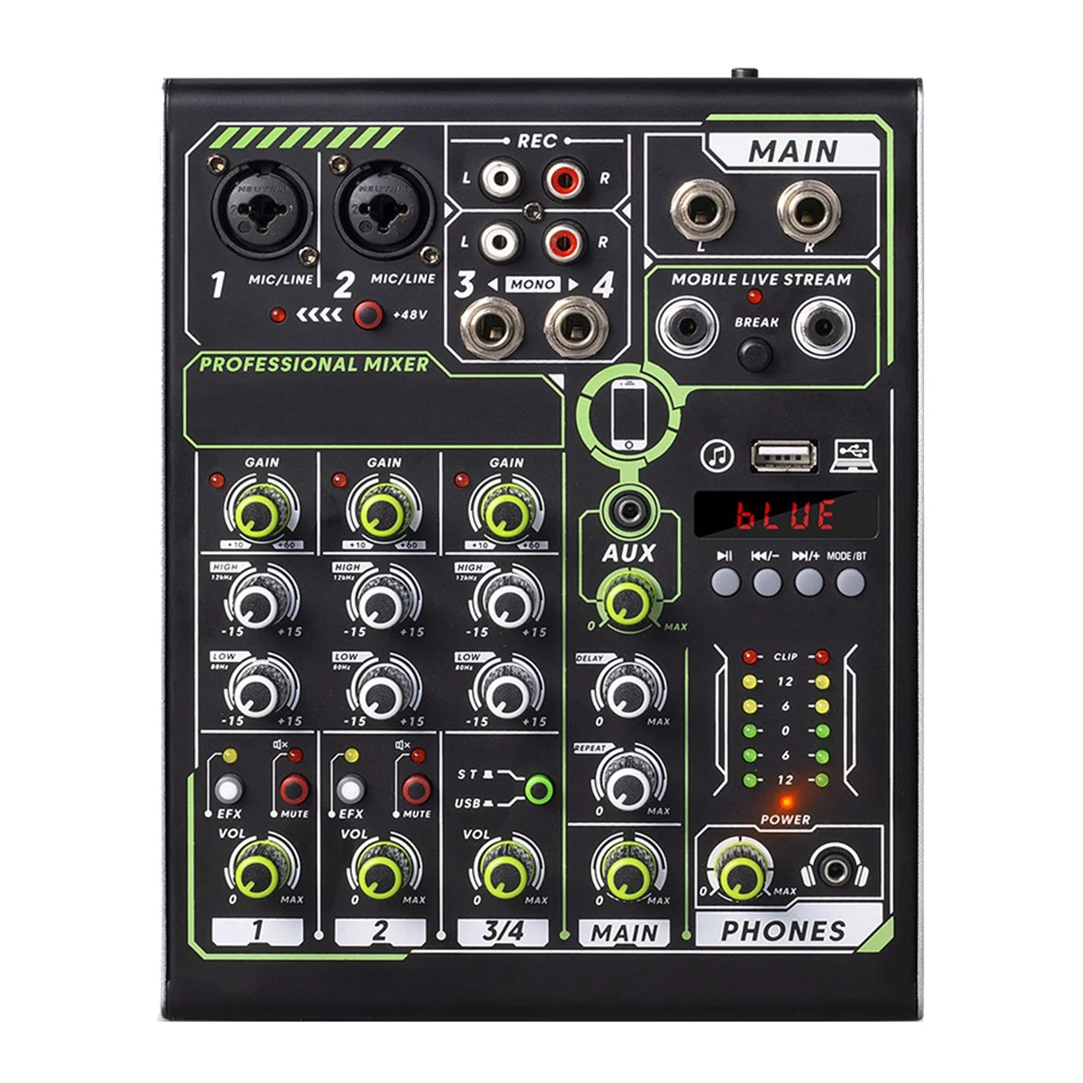 

T463C- Live Sound Card Mixer Console PL4 PRO 4 Channel Effects Professional with Bluetooth USB Interface for Music Lover