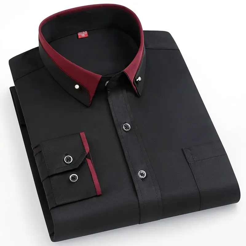 Camisa de buena calidad para hombre, vestido de negocios de manga larga, cuello abotonado Formal, camisa antiarrugas, moda masculina, primavera y