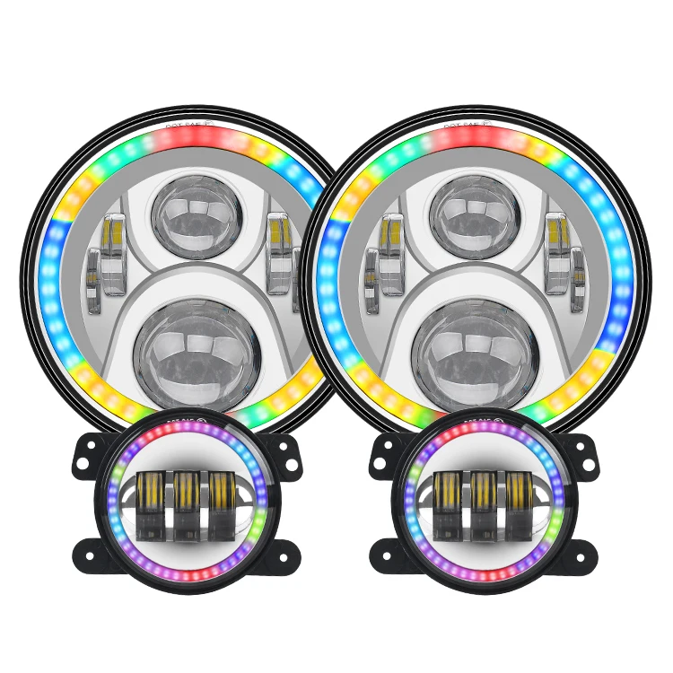 Brandnew RGB halo color chasing 7 inch headlight 4 inch fog light set kit for offroad 4x4 truck vehicles