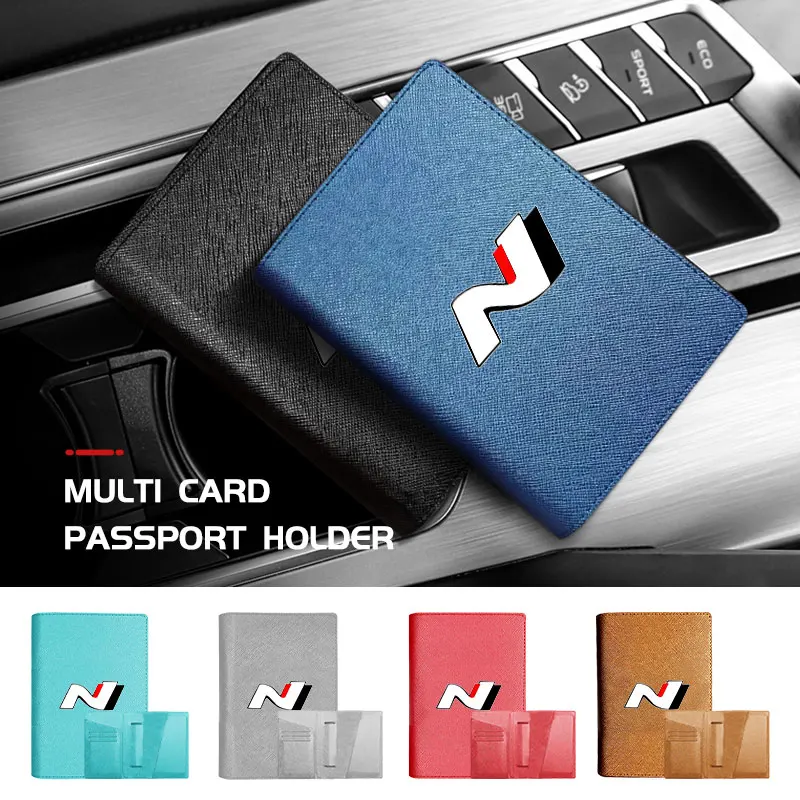 Leather Passport Cover Protective Ticket Wallet Card Holder For Hyundai N LINE i30 i20 Sonata Accent Tucson Elantra Azera