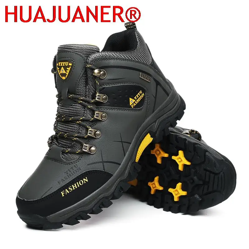 Winter Ankle Boots Leather Men Casual Shoes Outdoor Waterproof Work Rubber Mens Hiking Boots Sneakers Warm Snow Boots