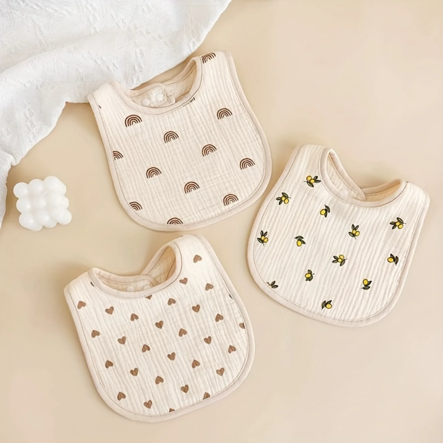 

3pcs U-shaped Bibs, Six-layer Gauze Baby Drooling Towel, Feeding Bibs