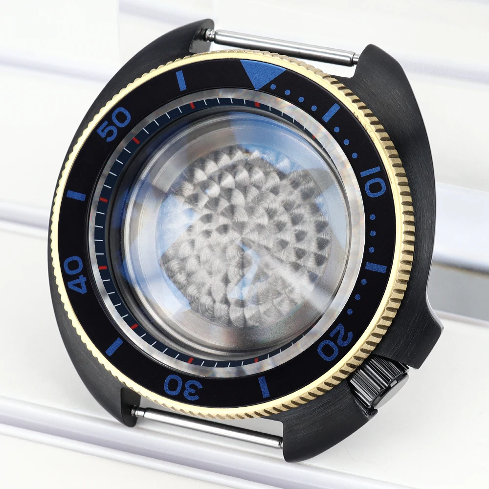 Uhrengehäuse 44mm Diver Schwarz Gold Montage-Uhrenteile AR Saphir für NH35 NH36 6105 Turtle Abalone mit Zifferblattring 4.1 Uhr – Detail 3