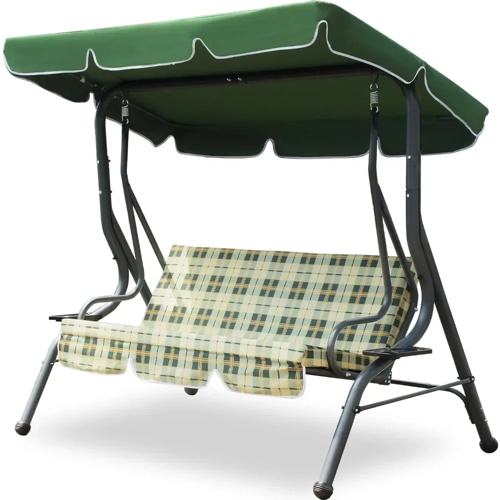 

Upgraded Outdoor Patio Swing Chair w/Thickened 3-Person Armrest Seat-Supports 750LBS, Canopy Swing w/Adjustable Shading