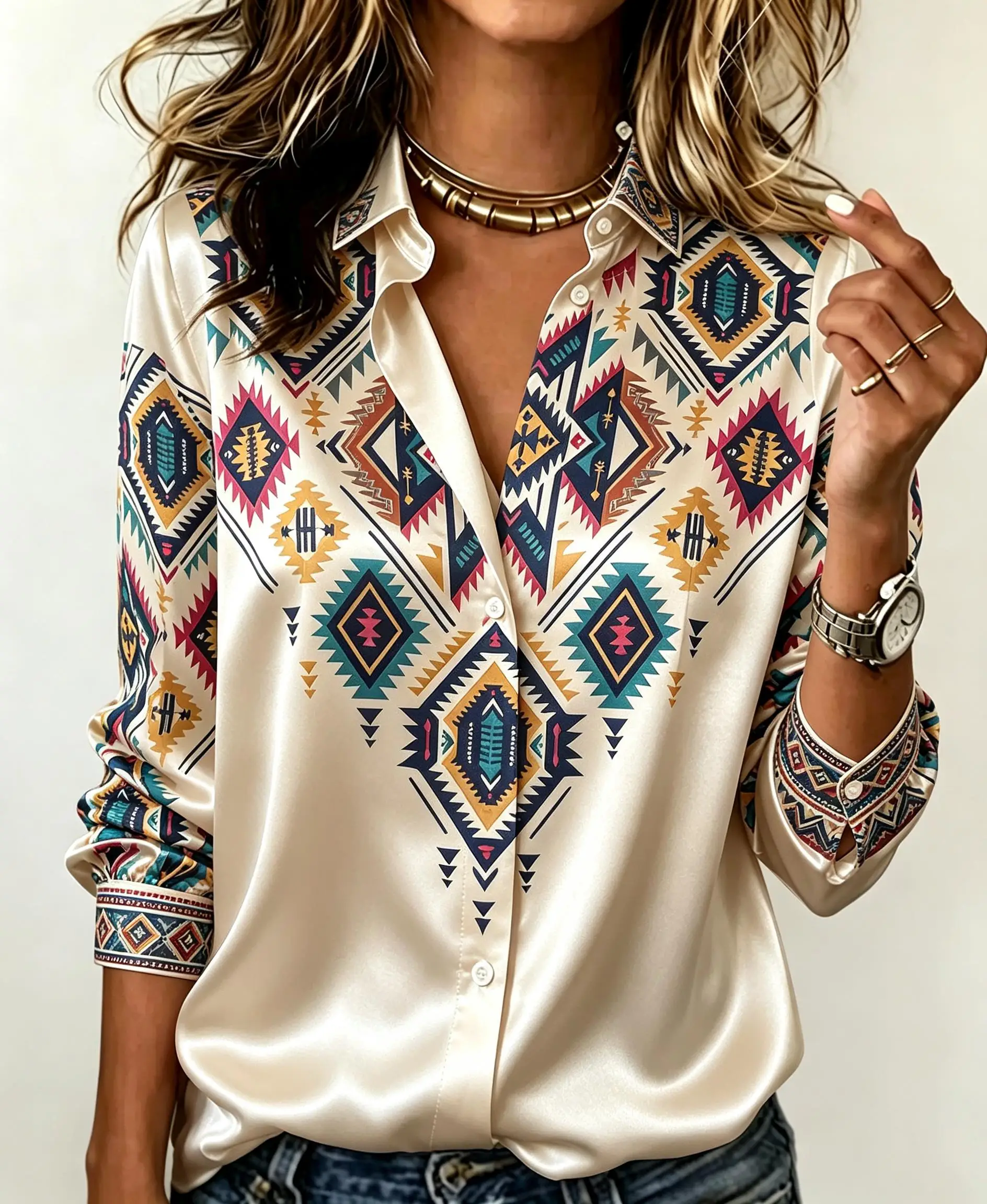 Women Lapel Collar Long Sleeve - огляд і ціна Ethnic Fashion Clothing