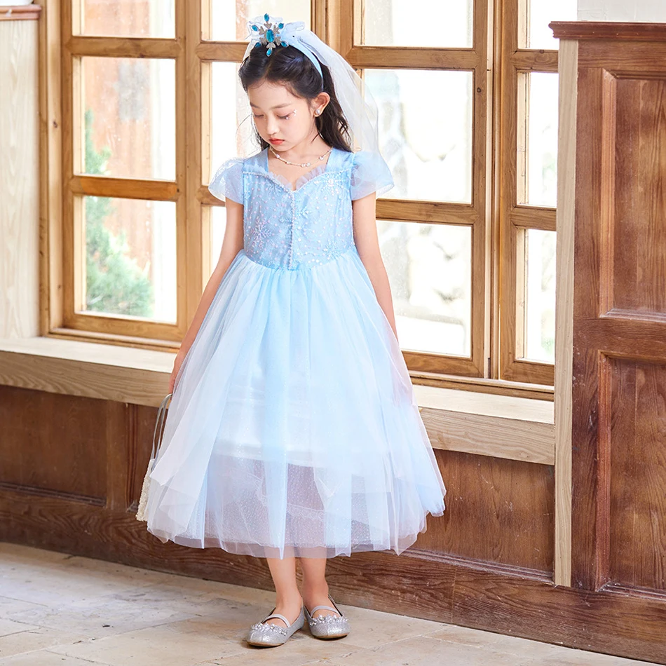 Disney gefroren Prinzessin Kleid Elsa Schnee königin Cosplay führte Vestido Mädchen Mesh Pailletten Blumen Halloween Party Weihnachts kostüm