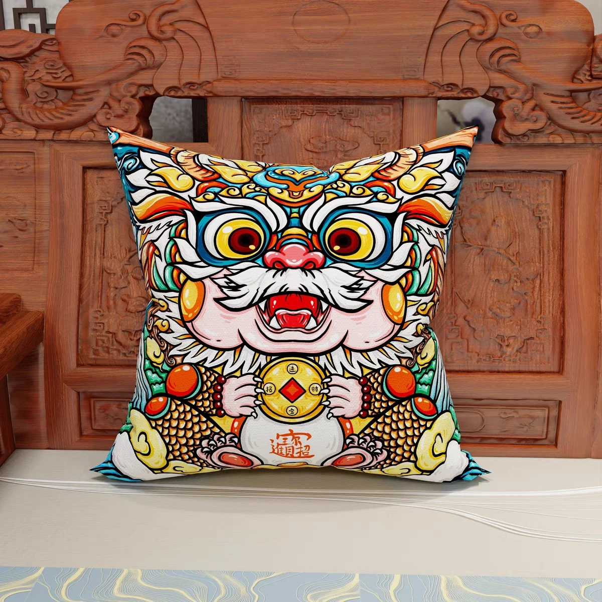 

Chinese Lion Throw Pillow Square Cushion Throw Pillow Polyester Home Decoration Throw Pillow 45x45