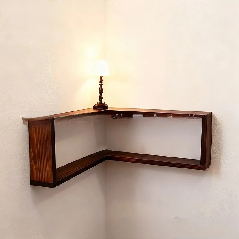 

Wooden household rack Corner Wooden storage rack Square solid wood living room wall finishing rack