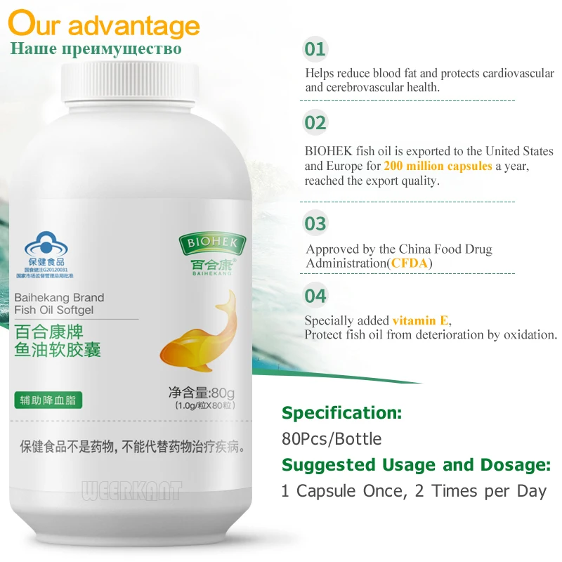 2 Bottles Wholesale 1000mg Omega 3 Fish Oil EPA DHA Softgel Supplements Vitamins E for Women Men Cholesterol