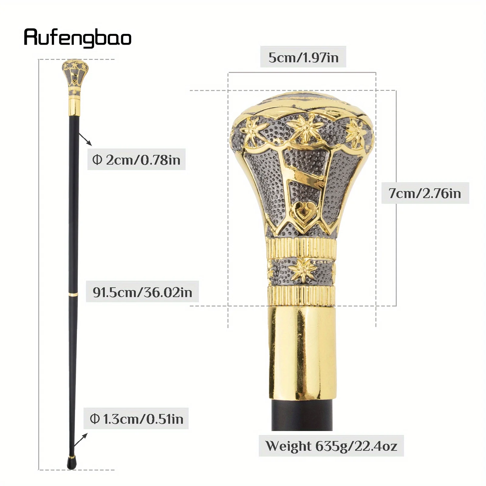 Golden Black Eagle Flower Handle Fashion Stick Stage Cane Stick Cane For Halloween For Cosplay And Parties, For Cosplay & Party