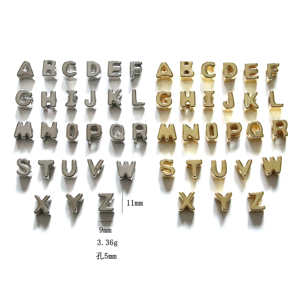 

Hot 26Pcs/lot Gold Silver Color Big Hole Letter Alphabet Loose Beads DIY Keychain for Necklace Jewelry Making Craft Accessories
