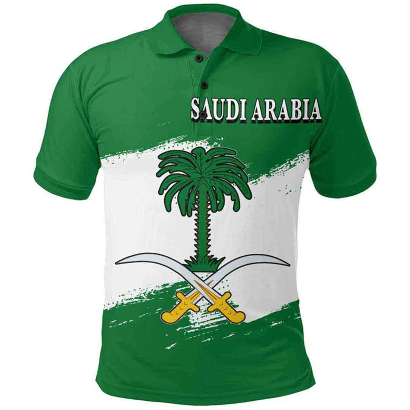 Saudi Arabia Flag Map 3D Print Polo Shirts For Men Saudi Arabia SA Boy Short Sleeve Fashion Coat Of Arms POLO Shirt Jersey Tops