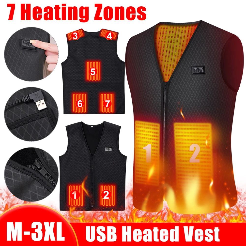 7 Area Heated Vest Electric Heated Jacket Women Men Winter Thermal Heat Coat for Camping Hiking Fishing Skiing Motorcycle Jacket