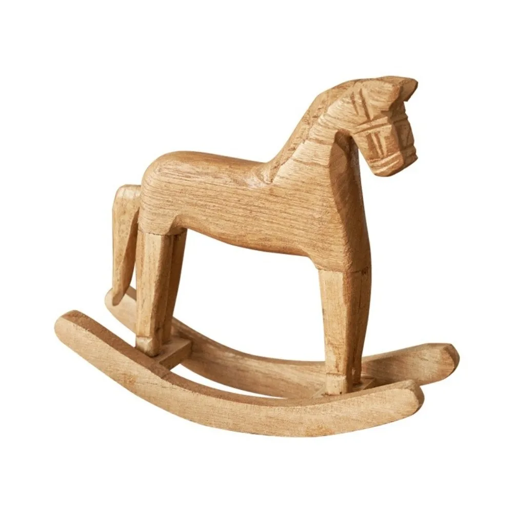 Ornament Hand Carved Wooden Horse Ornament Nordic Style Wooden Material Hand Carved Horse Retro Creative Rocking Horse Gift
