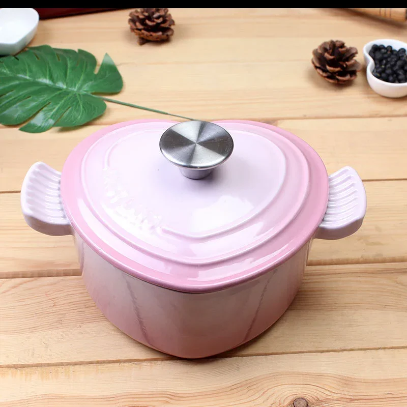 Pots Sets For Cooking Pink Love Soup Pot Multifunctional Enamel Induction Cooker Home Kitchen Pan19cm Non Stick Cooking Pot