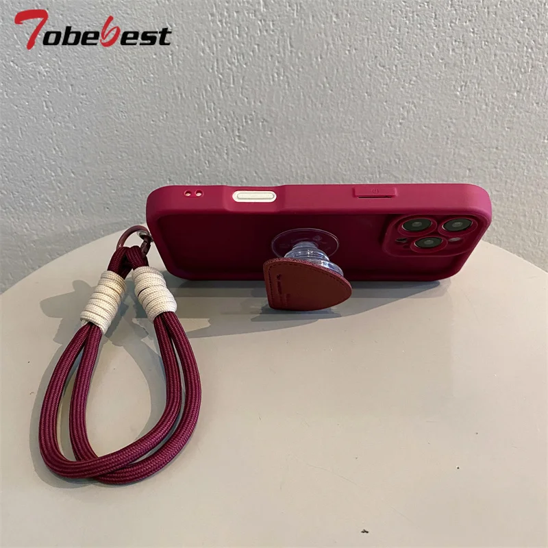 INS Triangle Stand Phone Holder Wrist Strap Case for IPhone 17 Air 16 16e 15 14 Plus 13 12 Mini 11 Pro Max Cover with Lanyard