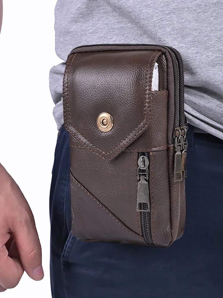 Men Stylish Crossbody Bag Waterproof Leather Vintage Waist Pouch Lightweight Fashion Sling Bag Male Travel Outdoor Bag