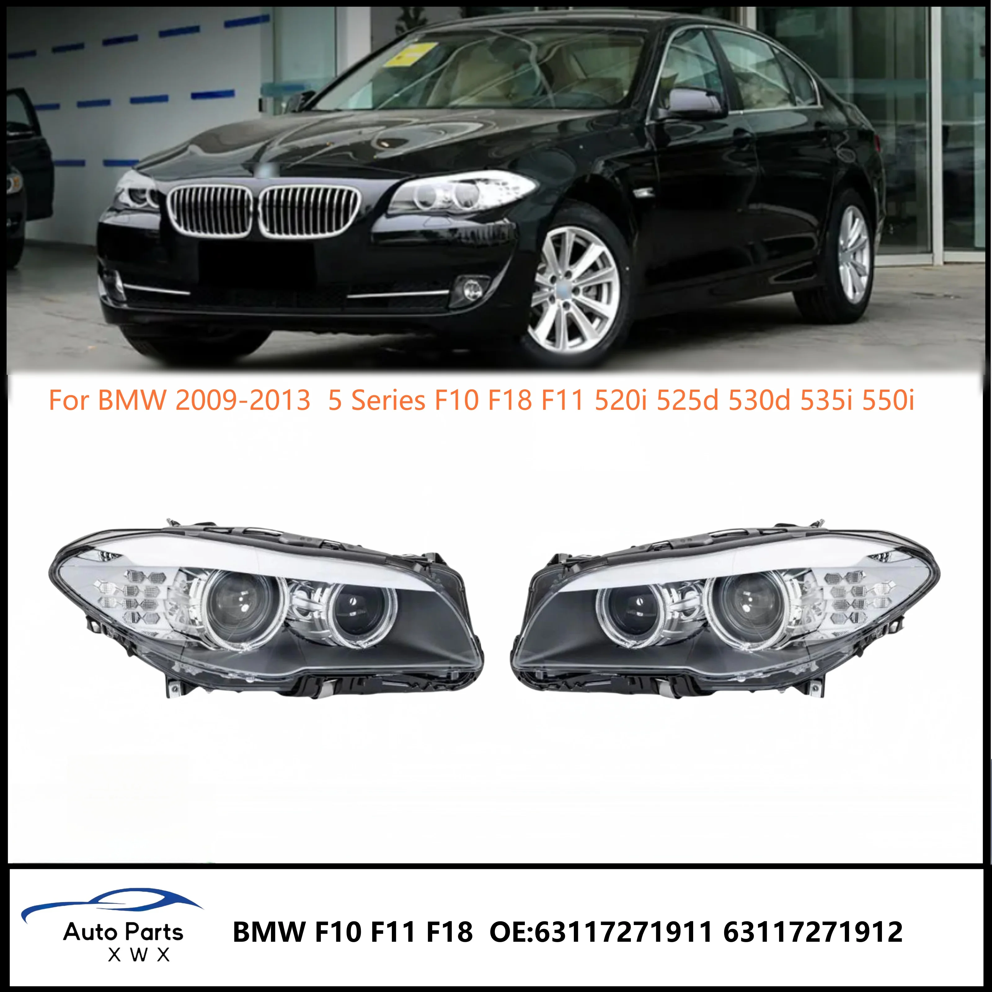 Left HID/Xenon SEMI-ASSY Headlight For BMW 5 Series F10 F18 F11 2009-2013 520i 525d 530d 535i 550i 63117271911 63117271912