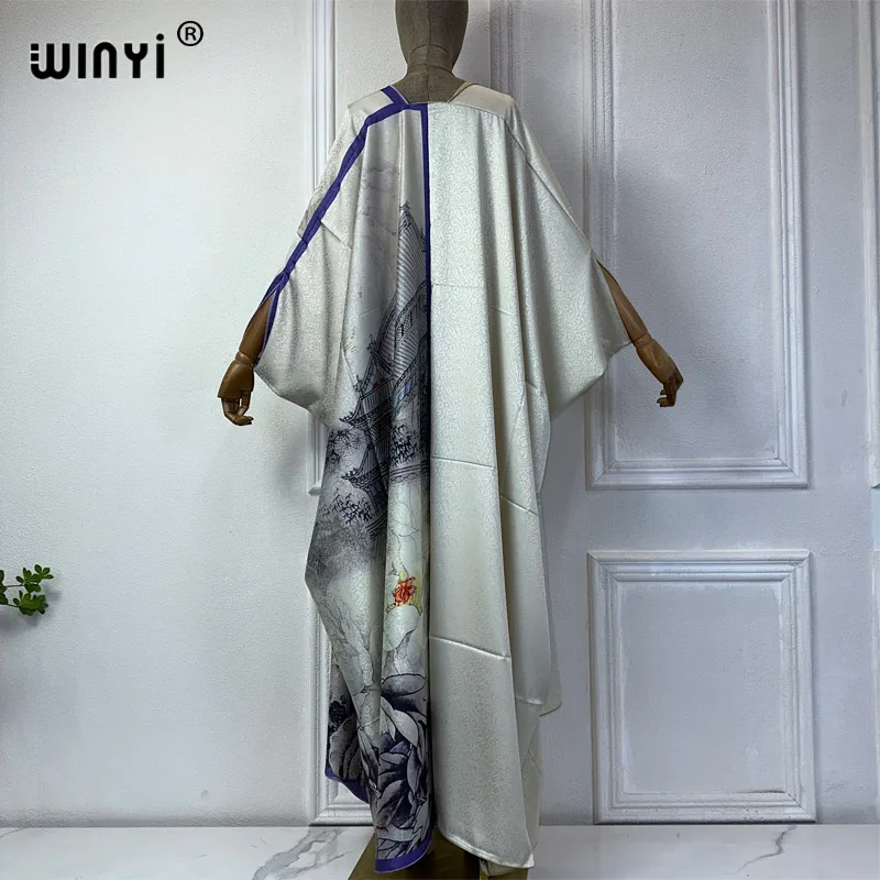 WINYI High-grade double-sided Boho Printed evening dress coat Beach Wear Cover up fashion elegant Holiday party Cardigan kimono