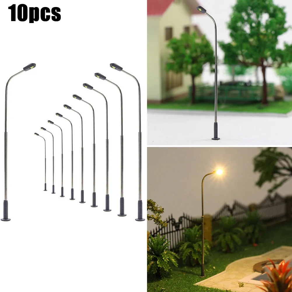 10pcs/set Model Railway Lamp 1:50 Scale Accessories DC/AC 3V Kit Post Street Single Head Warm White 10* Practical