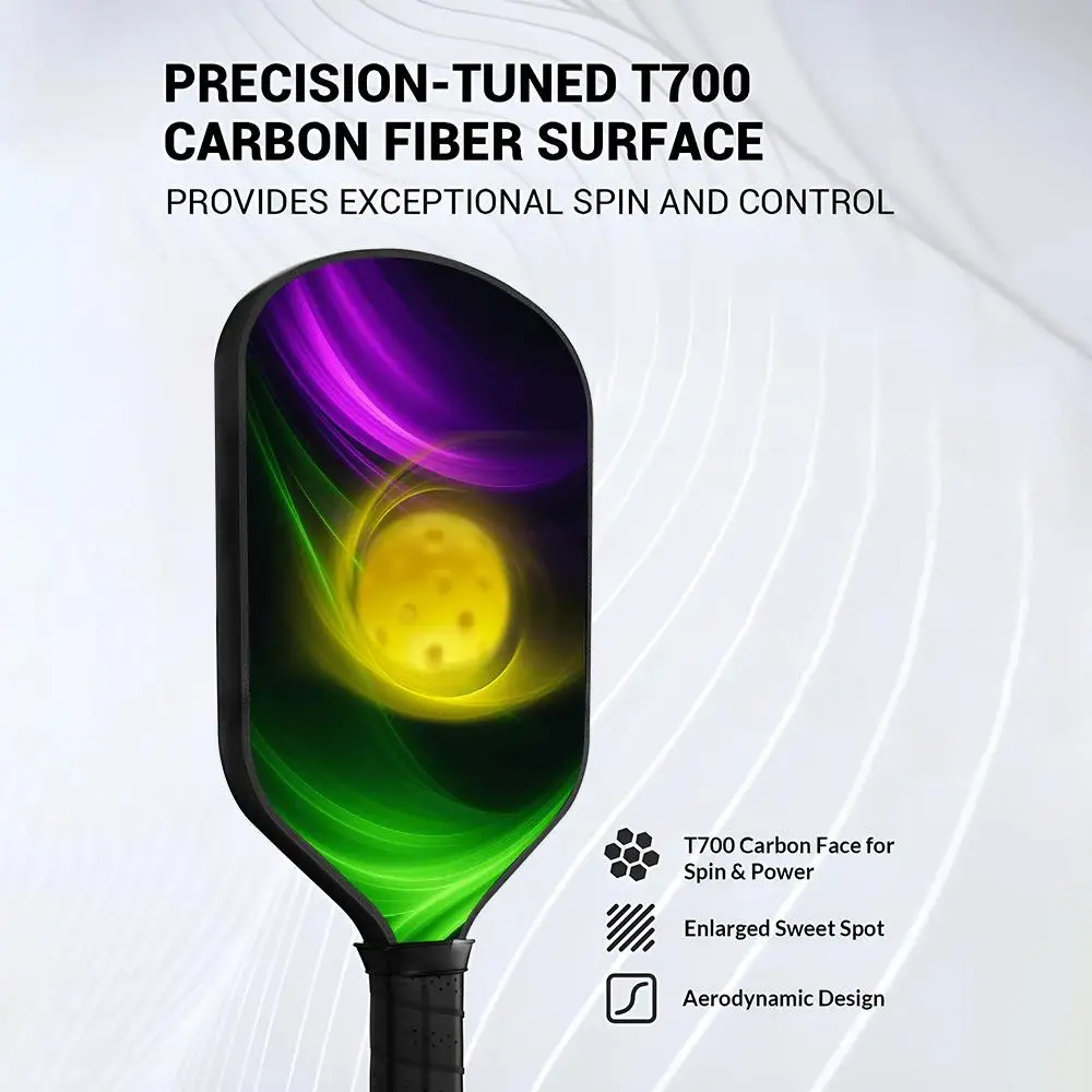 Fashion purple-green Pickleball Paddle Set USAPA Approved T700 Carbon Fiber Unibody Thermoformed with 16MM Honeycomb Core Power