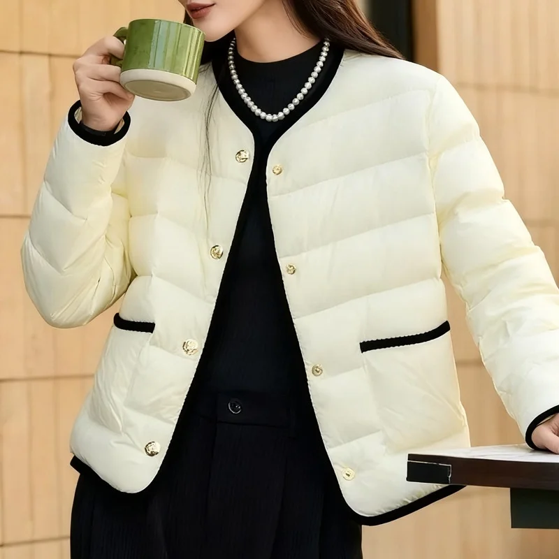 Fashionable Korean Style Small Fragrance Style Autumn Winter New Women's Short Lightweight down Jacket White Duck Feather