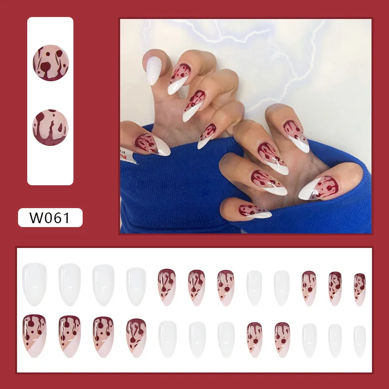 

24pcs Halloween Horror Press-On Nails - Blood Drip & White Slash Design Long Almond Shape 3D Gore Effect