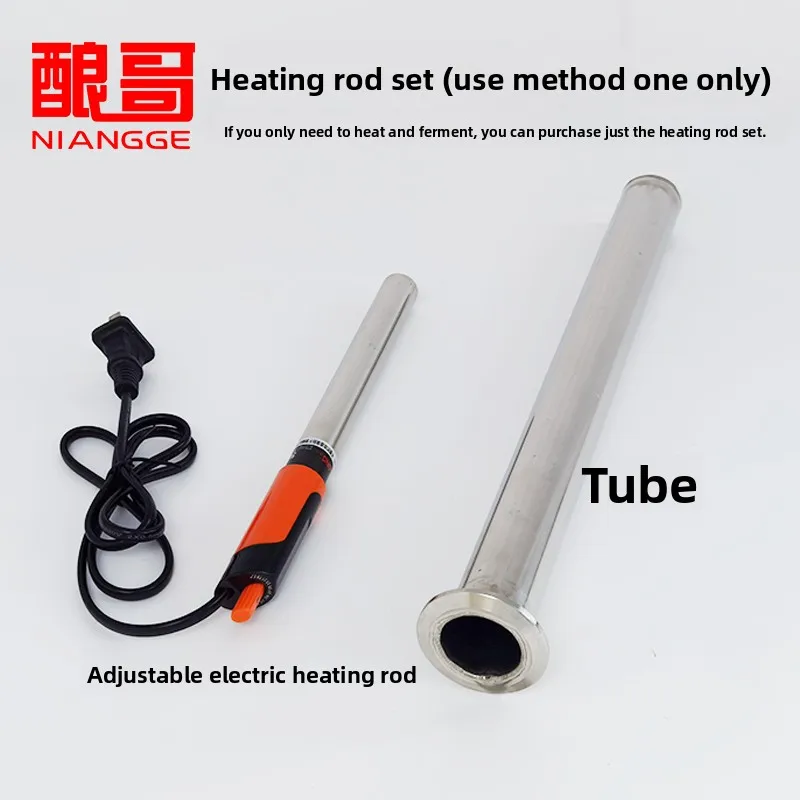 Sistema de gestión de la fermentación de vino para uso doméstico con barril de acero inoxidable, varilla de control de temperatura y calentamiento por vapor.