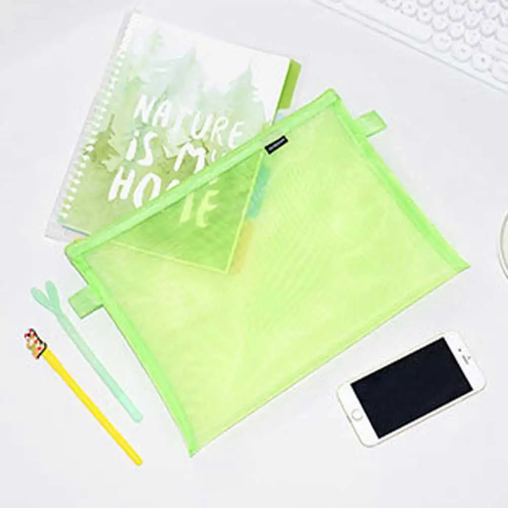 

4pcs A4 Portable Mesh File With Zipper Reusable Document Bag For Office School Supplies Folder Storage Bag Multi Color