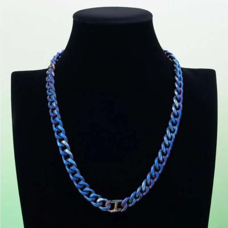 10.5mm Pure Titanium Polished Hexagonal Cuban Necklace Vintage Handcrafted Colorful Necklace