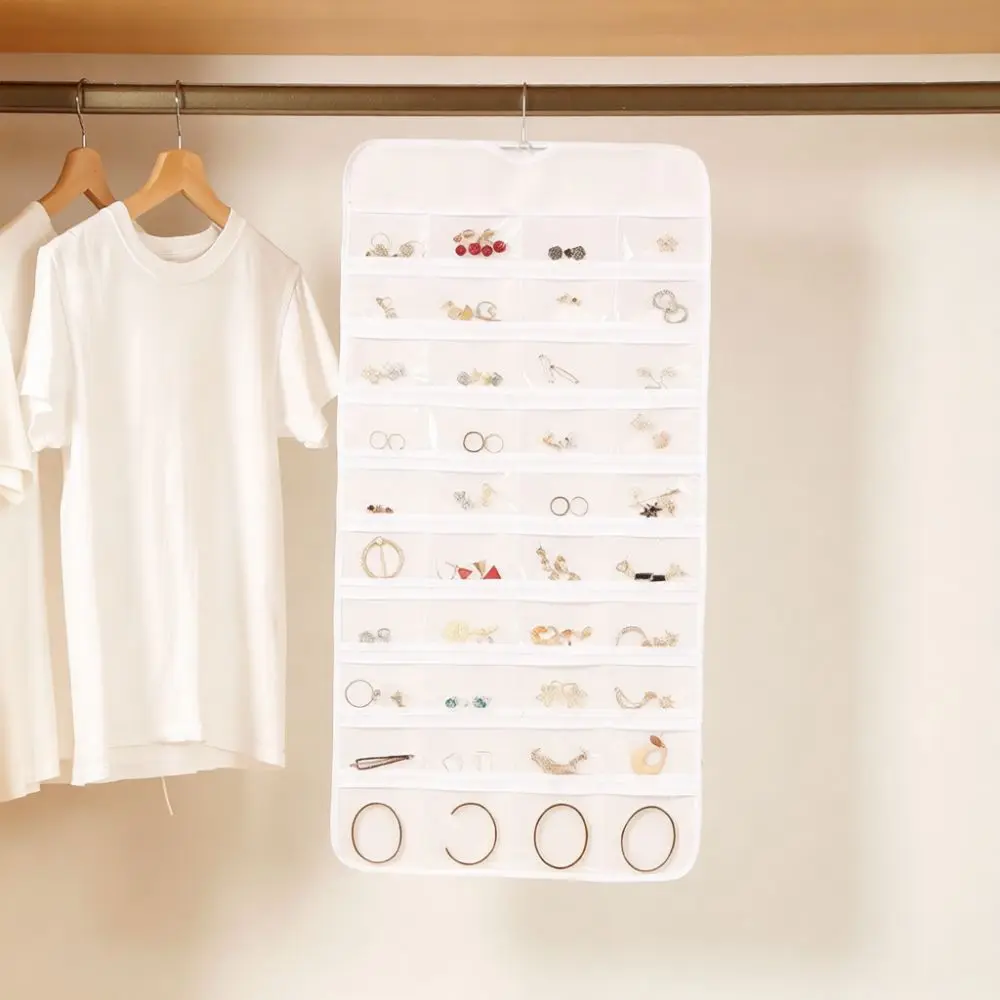 Double Sided Jewelry Hanging Storage Pouch Wall Mounted Organizer Bag Dustproof Holder For Necklace Earring Bracelet Closet Case