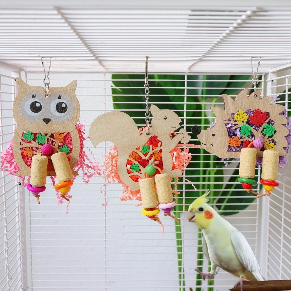 

Cartoon Animal Parrot Foraging Chew Toy Hanging Bird Cage Shredder Toy for Cockatiel Lovebird Budgie Conure