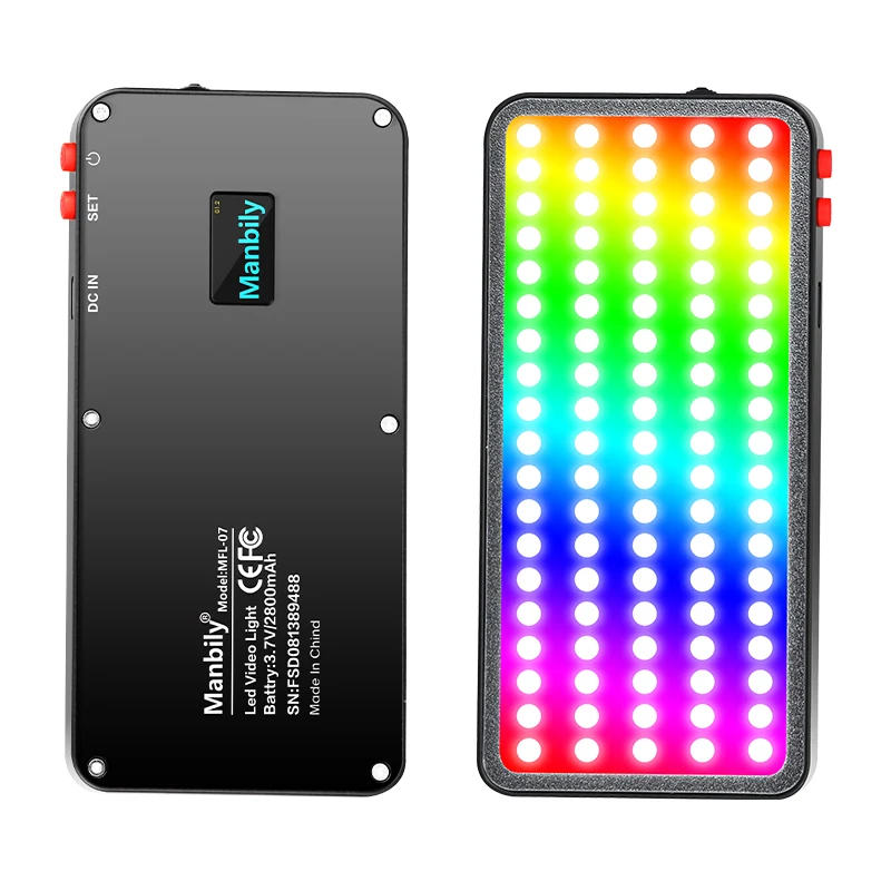 Manbily MFL-07 RGB Vlog Photography Lighting 3000K-6500K 4500mAh Dimmable LED Video Light Fill Lighting Pocket Light