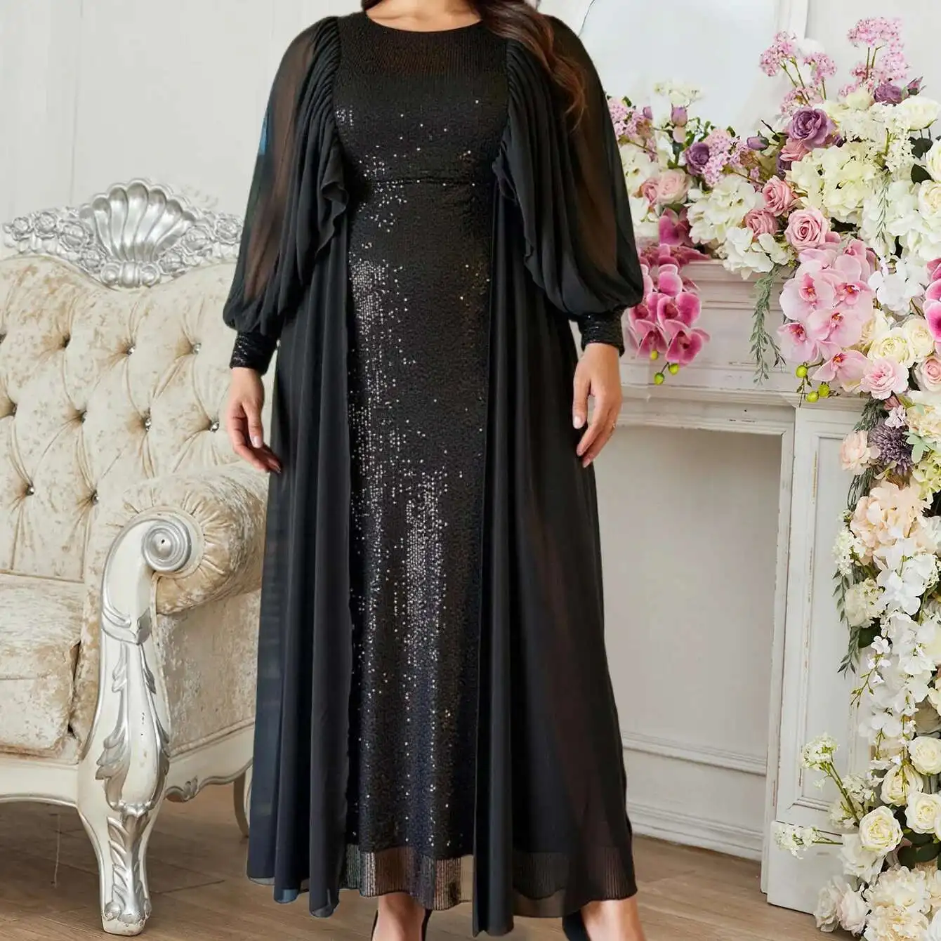 

Plus Size Women's Fashion Elegant Mom Dress Sequin Chiffon Long Dress for Wedding 2025 Party Summer Elegantes Casual Y2k
