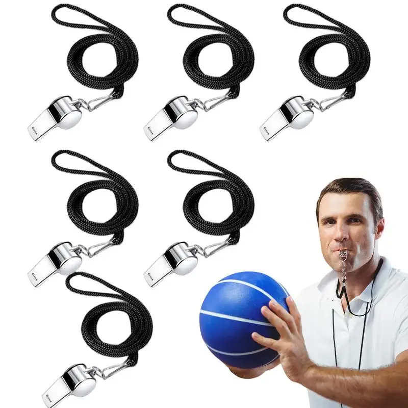 

Coaches Whistle With Lanyard Metal Basketball Soccer Whistle Loud Clear Sound Recess Whistle For Teachers 6PCS Rope Whistle Set