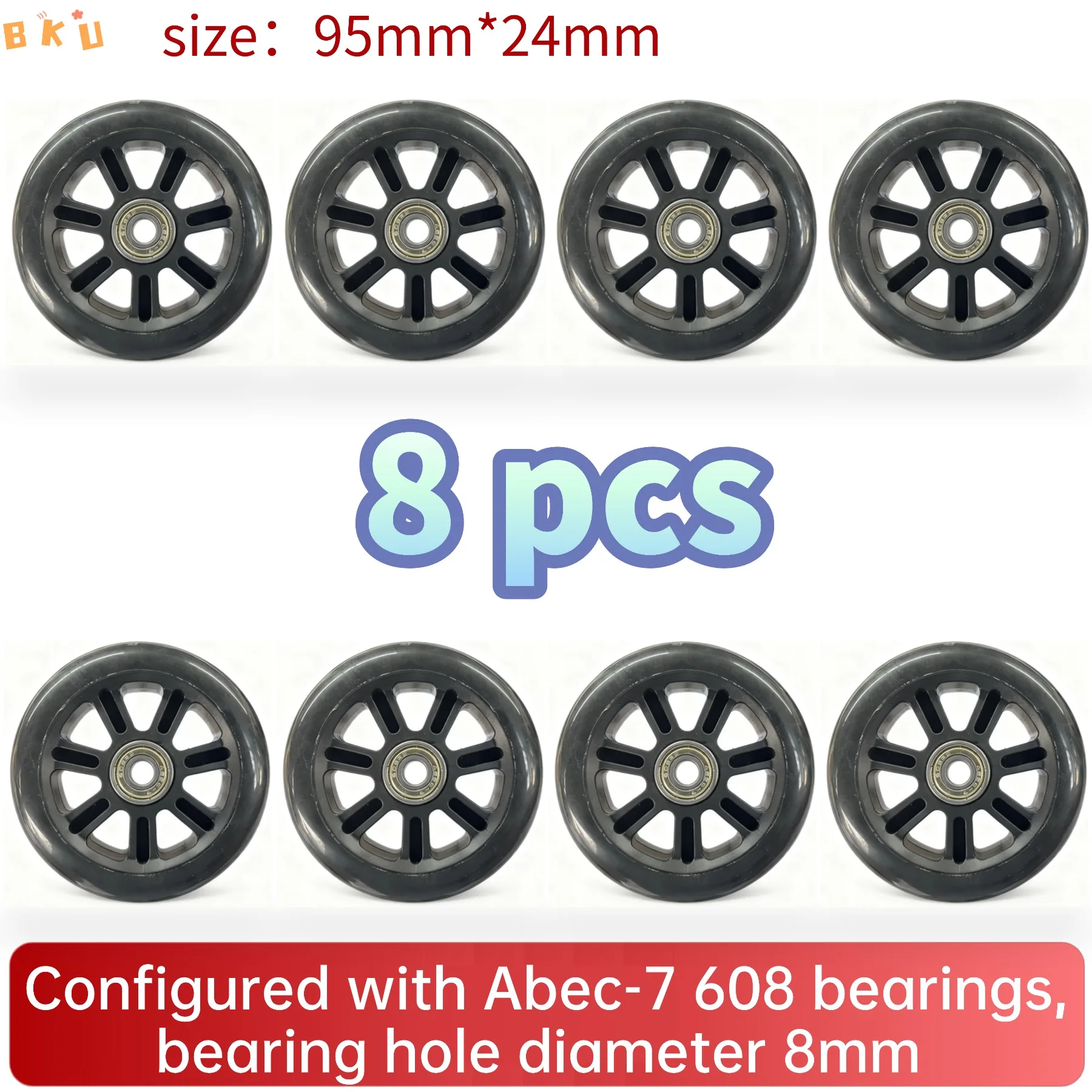 

8pcs 95mm Durable PU Wheels – ABEC-7 Bearings for Smooth Rolling | Compatible with Scooters, Inline Skates, Luggage & Trolleys