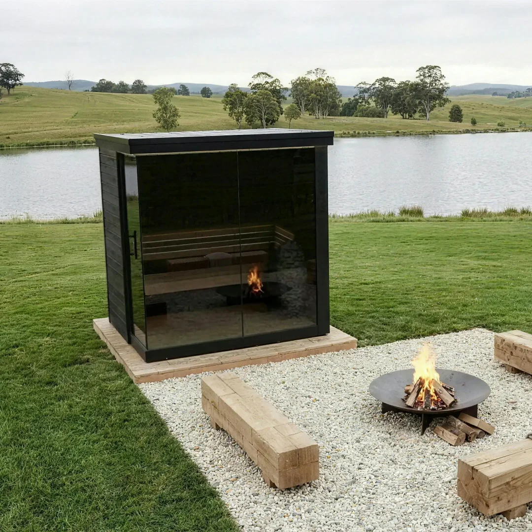 Modern New Solid Wood 3-4 Person Outdoor Dry Sauna Room With Stove Heating And Light Therapy Modern Design