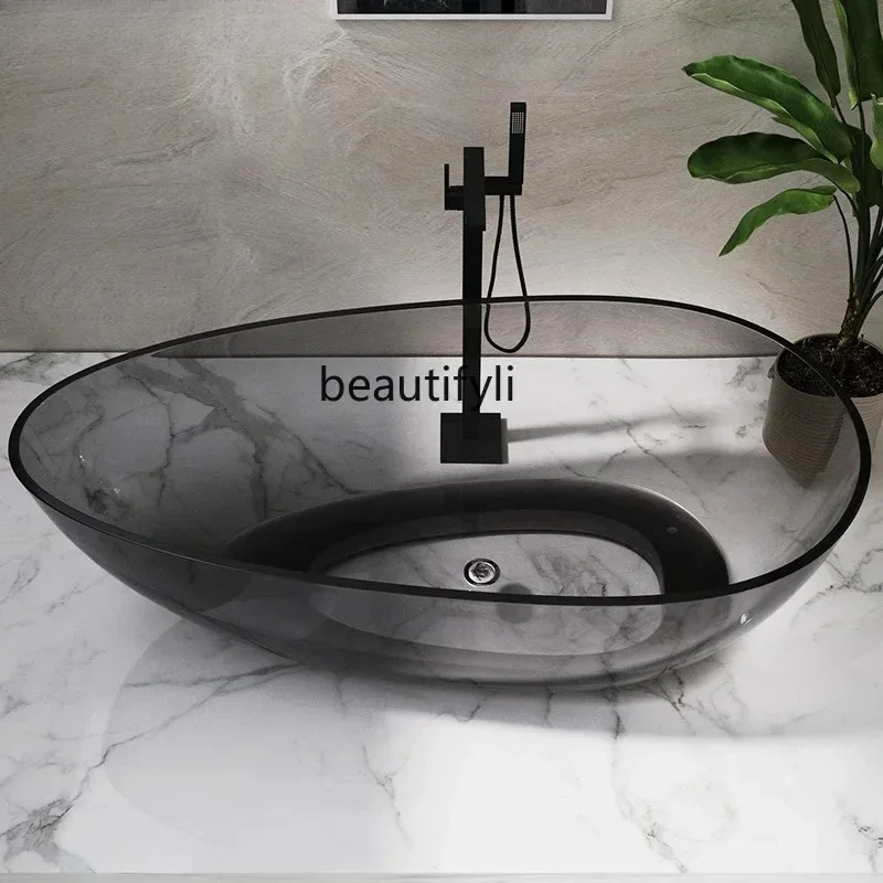 

yj7 Transparent bathtub Household color crystal resin freestanding hotel goose egg-shaped artificial stone bathtub