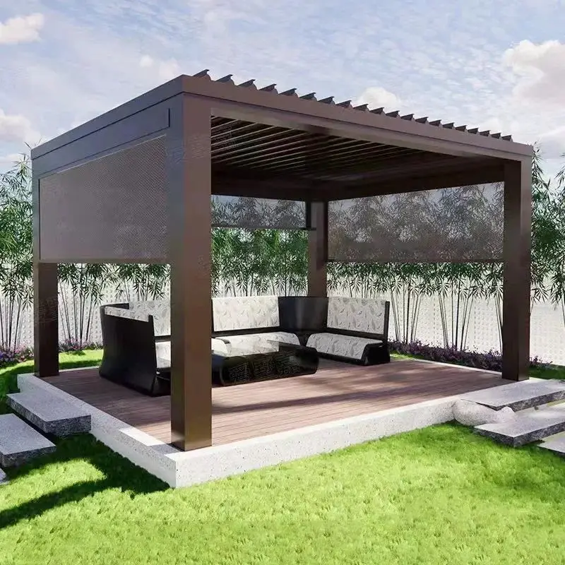 Elegant Design Aluminum Frame Louvered Pergola with Led Light Option for Sun Shade Rain and Snow Protection Waterproof Gazebo