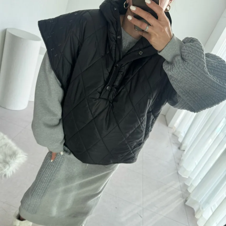 

Women's Cotton Jaet Coat Hooded Svel Warmth Diamond Patterned Vest Top Thiened Winter Outerwear Casual Commute Sle