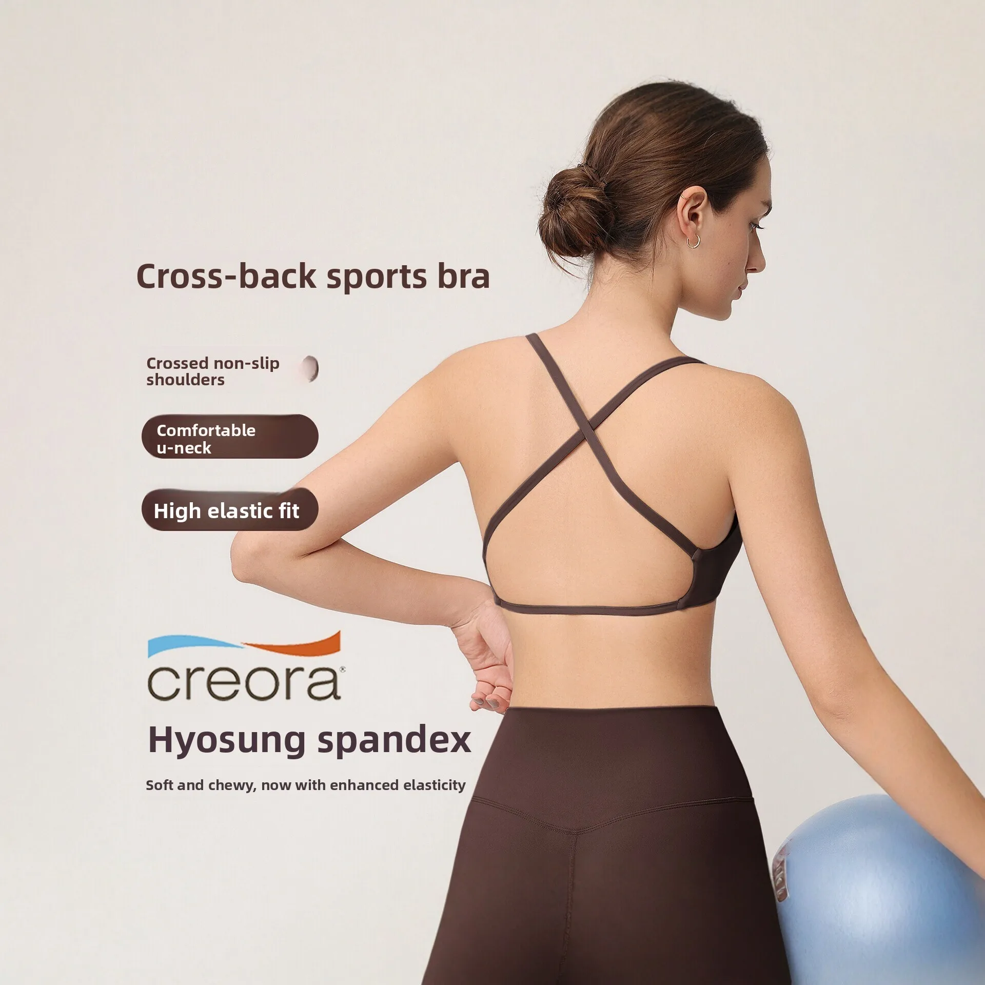 Ladies Cross Back Sports Bra U-Neck Creora Fabric High Stretch Yoga Bra for Pilates Running Training